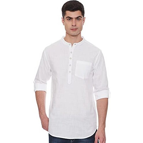 Max Men's Long Sleeves Regular Fit Cotton Solid Shirt Kurta With Band Collar (White_L)