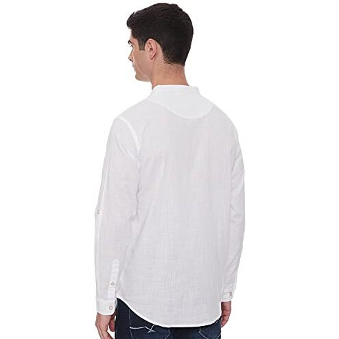Max Men's Long Sleeves Regular Fit Cotton Solid Shirt Kurta With Band Collar (White_L)