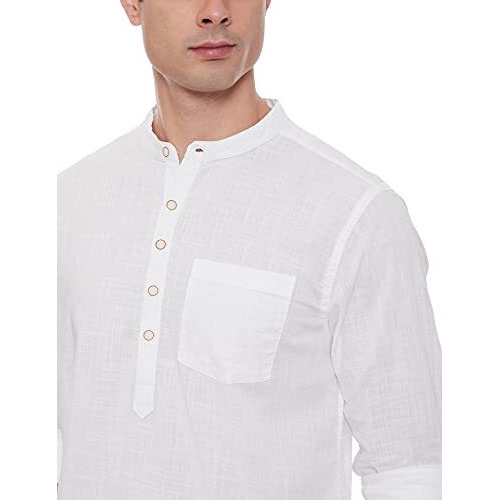Max Men's Long Sleeves Regular Fit Cotton Solid Shirt Kurta With Band Collar (White_L)