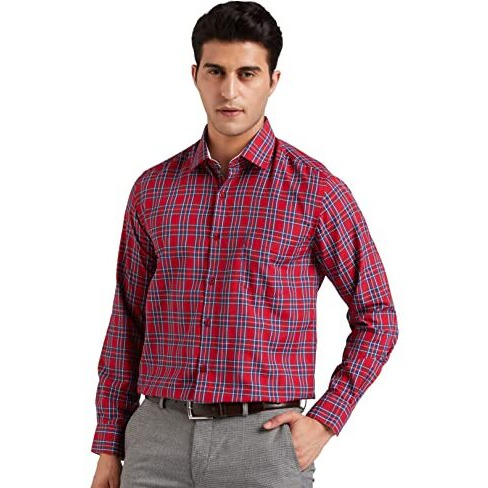 Diverse Men's Checkered Regular Fit Formal Shirt (Dvf07F1L01-209-46_Red)