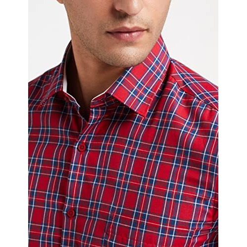 Diverse Men's Checkered Regular Fit Formal Shirt (Dvf07F1L01-209-46_Red)