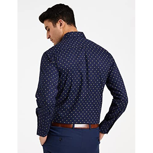 Diverse Men's Printed Regular Fit Cotton Formal Shirt(Dvf01F2L01-263_Navy/Golden_46)