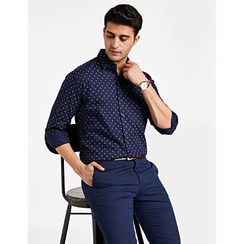 Diverse Men's Printed Regular Fit Cotton Formal Shirt(Dvf01F2L01-263_Navy/Golden_46)