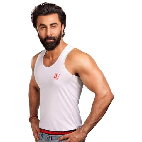 Rupa Cotton Men 2Pc Rn Regular Fit Vest, White, 90 (Pack Of 2)