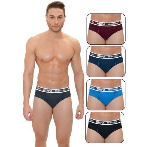 Rupa Cotton Frontline Men's Modern Regular Solid Brief Assorted-Color And Print May Vary_90 Cm