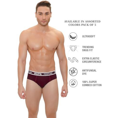 Rupa Cotton Frontline Men's Modern Regular Solid Brief Assorted-Color And Print May Vary_90 Cm