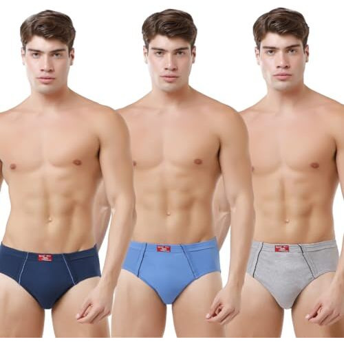 Rupa Jon Men's Cotton Brief (Pack Of 3)(8903978687810_Jn Brief_90_Navy, Sky, Grey Melange)