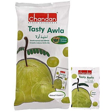 Chandan Mouth Freshener Tasty Awla Salted Awla Chews 100% Natural | Pack Of 4 | 50 Sachets Per Pack | Contains Amla Mixed With Spices