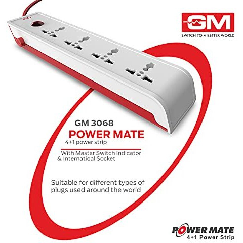 Gm 3068 Power Mate 4+1 Power Strip With Master Switch, Indicator & International Socket