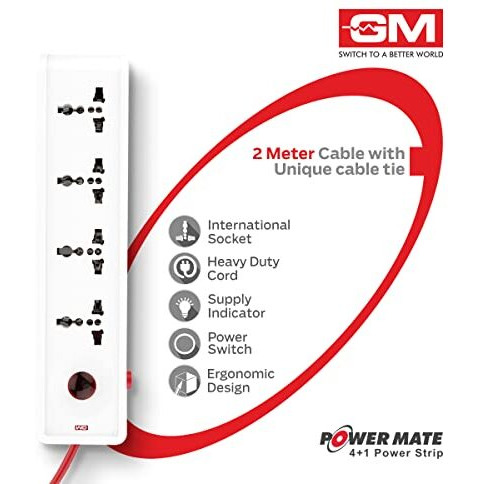 Gm 3068 Power Mate 4+1 Power Strip With Master Switch, Indicator & International Socket
