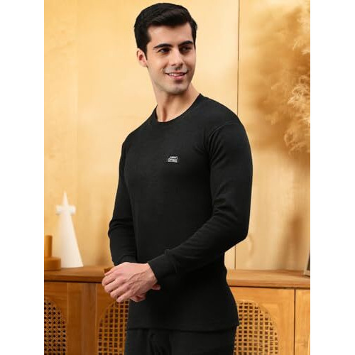 Lux Cott's Wool Men's Round Neck Full Sleeves Thermal Top_Blk_Top_Fso_90_1Pc