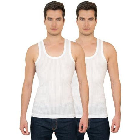 Lux Cozi Men's Pack Of 2 White Premium Cotton Round Neck Vest (Size  90Cm)