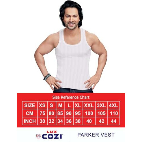 Lux Cozi Men's Pack Of 2 White Premium Cotton Round Neck Vest (Size  90Cm)