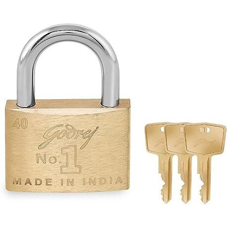 Godrej Locks | Godrej No.1 Lock I Pin Cylinder 40 Mm I 3 Keys I Padlock For Main Door I Lock For Tool Box,Shutters,Shops & Offices I Corrosion Resistant Shackle I Solid Brass Padlock | 1 Year Warranty