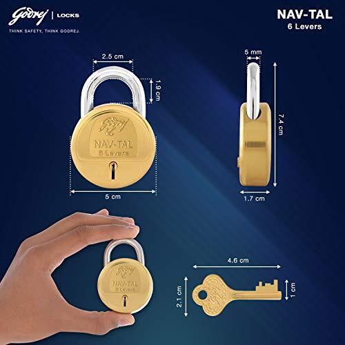 Godrej Locks I Navtal 6 Levers 50 Mm I Padlock For Main Door I Gate Lock I Tool Box, Shutters, Shops & Offices I Strong Hardened Corrosion Resistant Shackle I Brass Material | 1 Year Warrenty