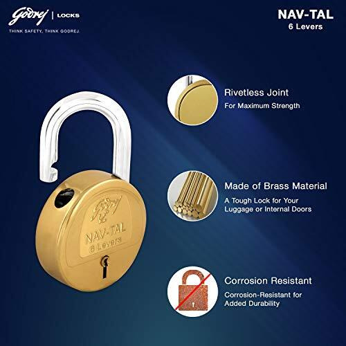 Godrej Locks I Navtal 6 Levers 50 Mm I Padlock For Main Door I Gate Lock I Tool Box, Shutters, Shops & Offices I Strong Hardened Corrosion Resistant Shackle I Brass Material | 1 Year Warrenty