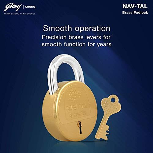 Godrej Locks I Navtal 8 Levers 85 Mm I 3 Keys I Padlock For Main Door I Gate Lock I Lock For Tool Box, Shutters, Shops & Offices I Strong Hardended Corrosion Resistant Shackle I Brass Finish