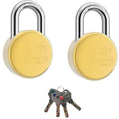Godrej Locks I Navtal Ultra Xl+3 Ton Round Padlock I With 4 Keys I For Main Door I Gate Lock I Lock For Tool Box, Shutters,Shops&Offices I Corrosion Resistant Shackle I Brass Finish I 1 Years Warranty
