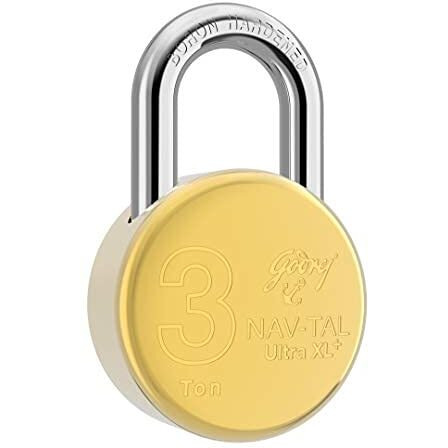 Godrej Locks I Navtal Ultra Xl+3 Ton Round Padlock I With 4 Keys I For Main Door I Gate Lock I Lock For Tool Box, Shutters,Shops&Offices I Corrosion Resistant Shackle I Brass Finish I 1 Years Warranty