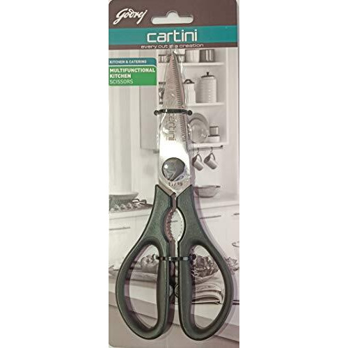 Godrej Cartini Scissors I For Kitchen Applications, Nuts Cracker, Cutting Leafy Vegetable I Cutting Milk Pouches, Sachets I 8" High Grade Stainless Steel Blade I 1 Year Warranty