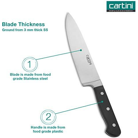 Godrej Cartini Knife I Chef Knife For Kitchen, Catering And Hospitality I For Slicing And Dicing Meat, Vegetables And Fruits I 13" High Grade Stainless Steel, Long Lasting Life I 1 Year Warranty