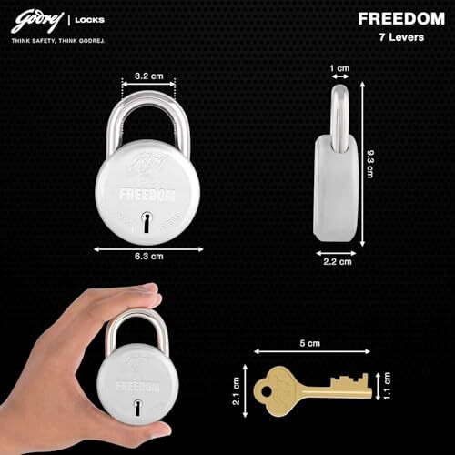 Godrej Locks I Padlock 7 Levers 75 Mm I 3 Keys I Padlock For Main Door I Gate Lock I Lock For Tool Box, Shutters, Shops & Offices I Strong Hardened Corrosion Resistant Shackle I 1 Year Warrenty