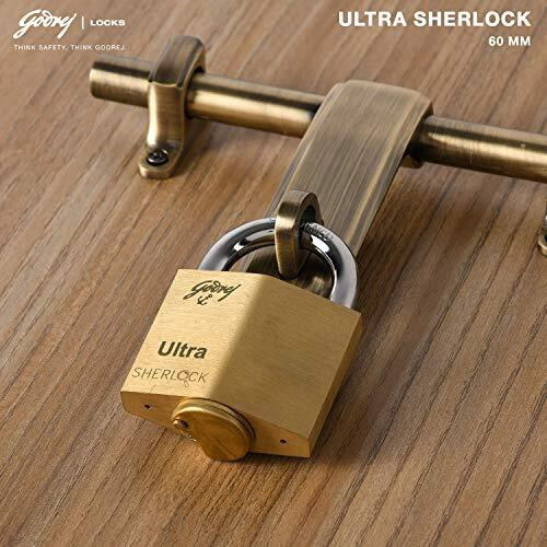 Godrej Locks I Ultra Sherlock 60Mm I 3 Keys I Square Lock For Main Door I Gate Lock I Tool Box, Shutters, Shops & Offices I Blister Finish | 1 Year Warrenty