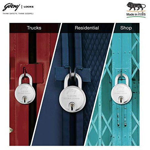 Godrej Locks I Round Padlock 10 Levers 75 Mm I 3 Keys I Padlock For Main Door,Shutters,Shops & Offices I Strong Hardened Corrosion Resistant Shackle I Silver Finish I (Pack Of 2) | 1 Year Warranty