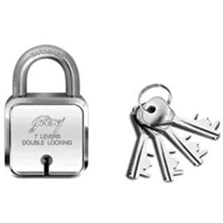 Godrej Locks I Square 6 Levers 60Mm I 3 Keys I Padlock For Main Door I Gate Lock I Lock For Tool Box, Shutters, Shops & Offices I Corrosion Resistant Shackle I Silver Finish