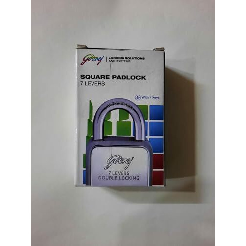 Godrej Locks I Square 6 Levers 60Mm I 3 Keys I Padlock For Main Door I Gate Lock I Lock For Tool Box, Shutters, Shops & Offices I Corrosion Resistant Shackle I Silver Finish