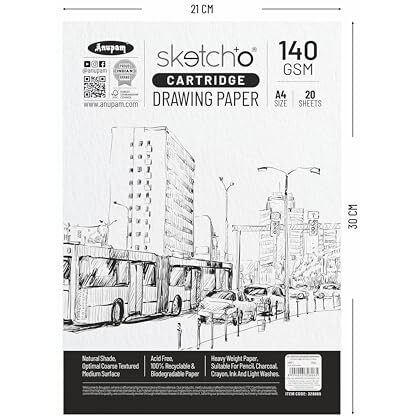 Anupam Sketcho Sketching & Drawing Paper A4 | 20 Sheet 40 Pages | 140 Gsm Sheet For Pencil, Charcoal, Graphite, Redchalk Pastel, Chalk, Oil Pastel & Wax Crayon For Artist's & Amateurs (Set Of 3)