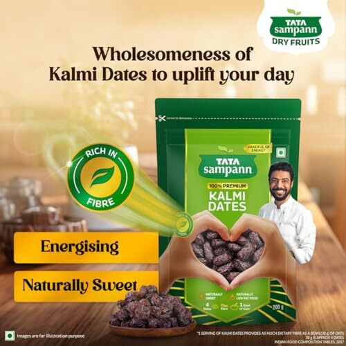 Tata Sampann Premium Kalmi Dates/Khajoor, 500G, Rich In Fibre, Naturally Sweet, Naturally Low-Fat Food