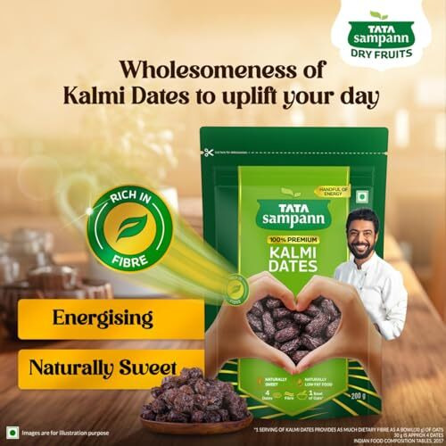 Tata Sampann Premium Kalmi Dates/Khajoor, 200G, Rich In Fibre, Naturally Sweet, Naturally Low-Fat Food
