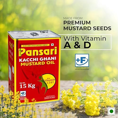 Pansari Premium Kacchi Ghani Mustard Oil | Cold Pressed & Naturally Extracted | Fortified With Vitamin A & D | Rich In Omega 3 & 6 | Ideal For Cooking, Skin & Hair Care (15-Kg)