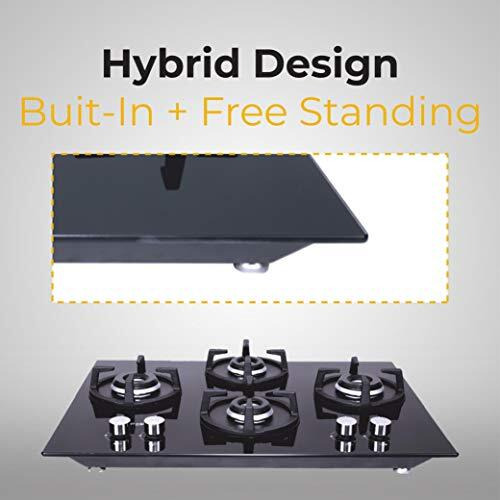 Whirlpool Hob 4 Burner Crystal Glass Auto Ignition Gas Stove (Elite Hybrid 704 Mt Gas Hob), Black