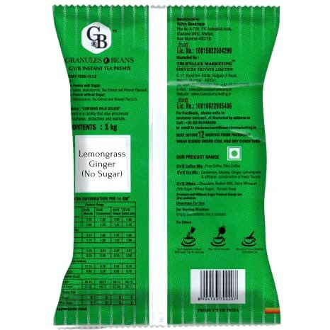 Granules N Beans Lemongrass Ginger (Low Sugar) Instant Tea Premix - 1Kg For Vending Machine | Healthful Option