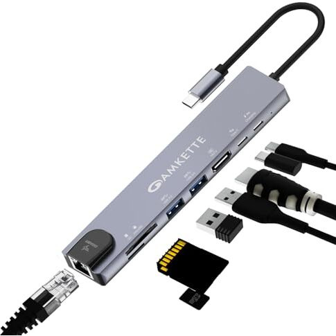 Amkette 8-In-1 Pro 1Gbps Docking Station For Laptop,Type C Hub With 100W Power Delivery&Usb C Data Transfer, 4K Hdmi,Usb 3.0,1Gbps Ethernet,Sd/Tf Card Reader,For All Type C Devices-Macbook&Laptops