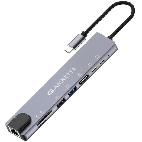 Amkette 8-In-1 Type C Hub/Docking Station With 100W Power Delivery&Usb C Data Transfer Multiport Adapter With 4K Hdmi,Usb 3.0,100 Mbps Ethernet,Sd/Tf Card Reader,For All Type C Devices-Macbook,Laptops