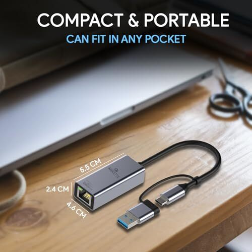 Amkette Super-Speed Usb 3.0 + Type-C To Rj45 Gigabit Ethernet Adapter I 10/100/1000 Mbps Network Lan Speed I For Laptop, Desktop, Gaming Console,Chromebook And Macbook I Plug & Play I Fully Metal Body