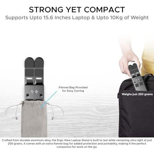 Amkette Ergo View Foldable Laptop Stand Metal, Centre Dual Hinge Support, Specially Designed For Heavy Laptops With Revited Joints, 7 Adjustable Levels, Anti Slip Silicone Grips (Silver)