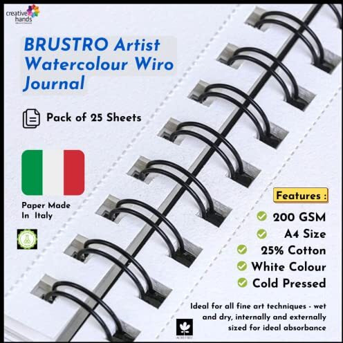 Brustro Artist 25% Cotton Watercolour Wiro Journal Cold Pressed 200 Gsm A4-25 Sheets