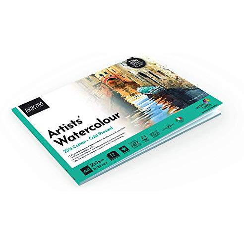Brustro Artist Watercolour Paper Pad Cold Pressed 300 Gsm 25% Cotton A4 - (12 + 4 Free Sheets) | Ideal For Professional Drawing, Painting, Dry & Wet, Fine Art Students