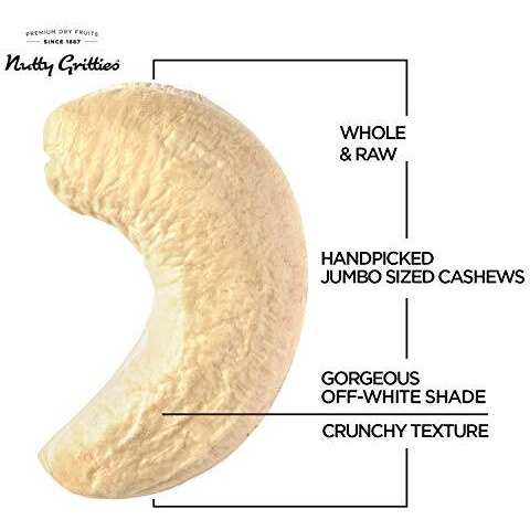 Nutty Gritties Premium Jumbo Size Cashews 200G, Rich In Protein|W240|Zero Breakage|Resealable Pouch