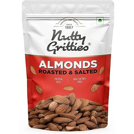 Nutty Gritties Premium California Roasted And Lightly Salted Almonds 200G, Lightly Salted, Dry Roasted, Non Fried, Zero Oil, Crunchy Healthy Snack