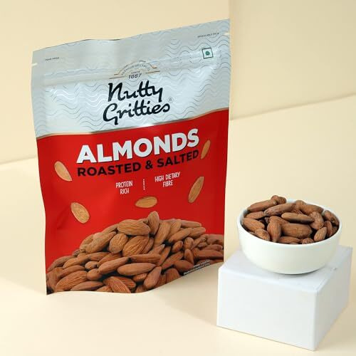 Nutty Gritties Premium California Roasted And Lightly Salted Almonds 200G, Lightly Salted, Dry Roasted, Non Fried, Zero Oil, Crunchy Healthy Snack