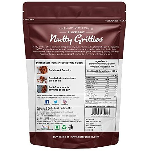 Nutty Gritties Party Snacks Barbeque Almonds (Bbq) 200G - Healthy Party Snack, Dry Roasted, Non Fried, Zero Oil, Crunchy, Tasty | Resealable Pouch