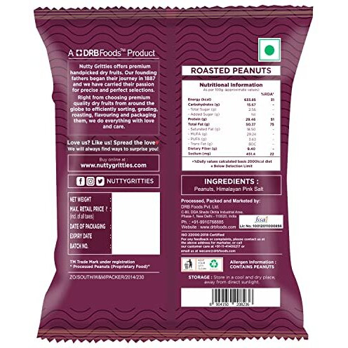 Nutty Gritties Roasted Salted Peanuts With Himalayan Pink Salt, Rich Protein, (Pack 6-240G)