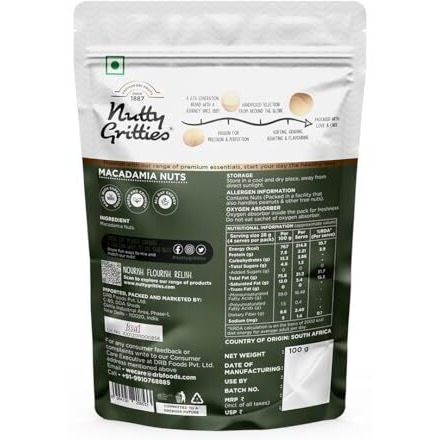 Nutty Gritties Premium Raw Macadamia Nuts 100G | Resealable Pouch