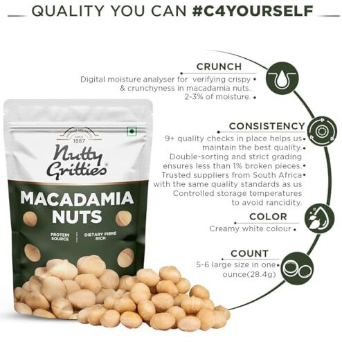 Nutty Gritties Premium Raw Macadamia Nuts 100G | Resealable Pouch