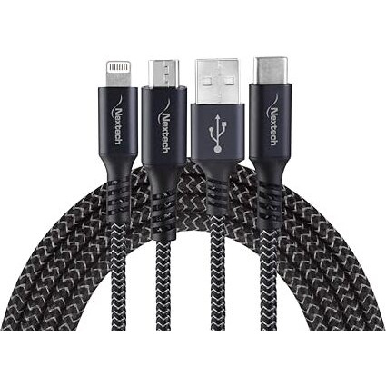 Nextech 3 In 1 Usb Fast Charging Cable | Type C, Lightning, Micro Usb Connectors | Fast Charging & Data Sync | Compatible With Iphone, Ipad, Android & Type-C Phones | Durable & Tangle-Free